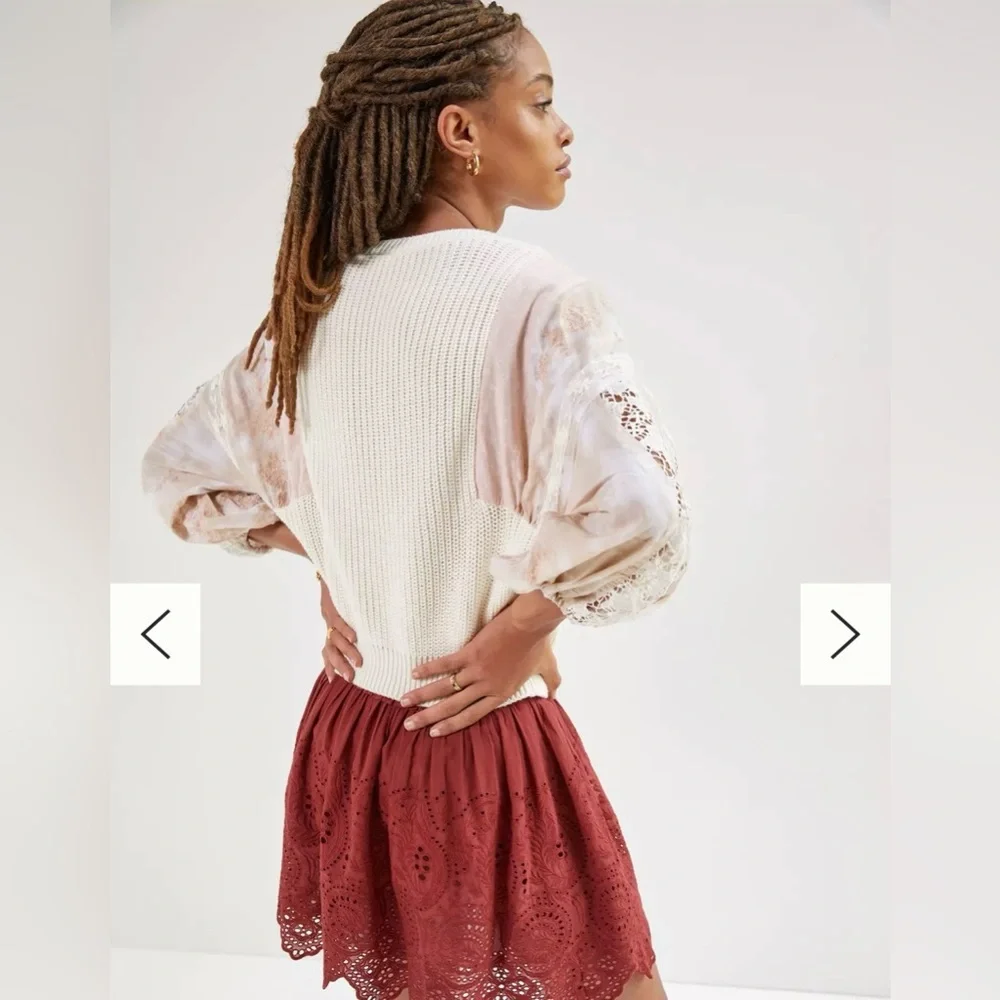 ANTHROPOLOGIE | PILCRO MARTINE PEASANT SLEEVE SWEATER BLOUSE PINK CREAM XL - Picture 3 of 10